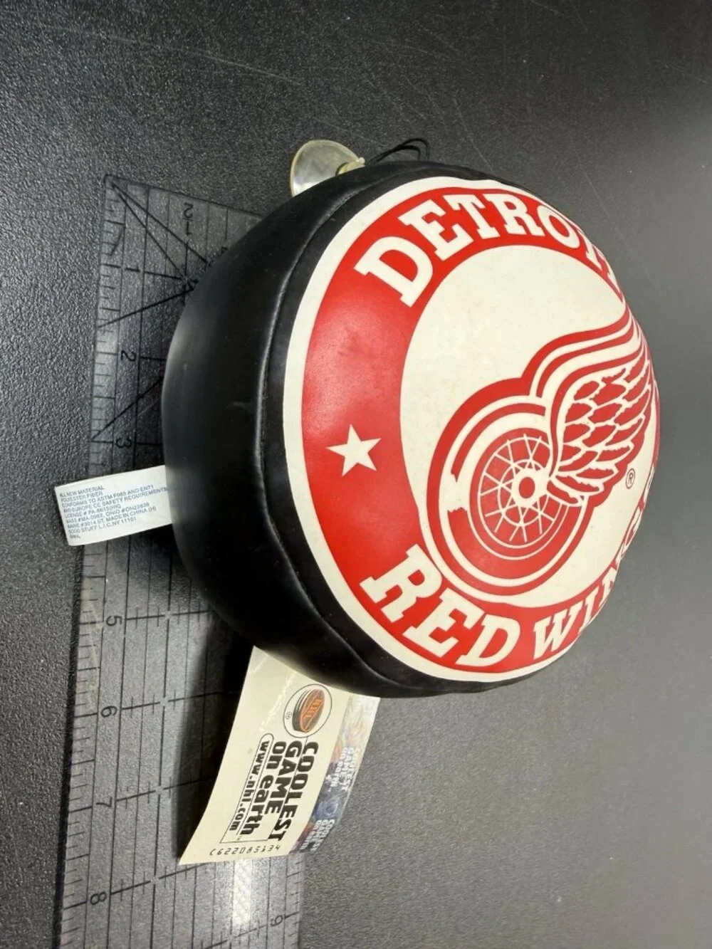 Vintage Detroit Redwings Hockey Puck Stuffed Vinyl Window Hanger Suction Cup